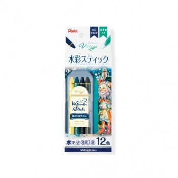 ぺんてる　水彩スティック12色ミッドナイトミックス  GSS1-12MN  1個入