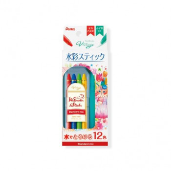 ぺんてる　水彩スティック12色スタンダードミックス  GSS1-12ST  1個入