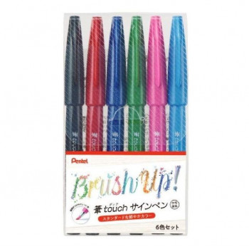 ぺんてる　筆タッチサインペン　6色セットA  SES15C-6STA  1個入