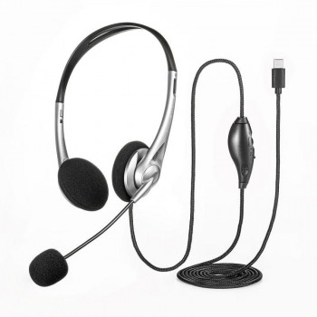 サンワサプライ　USB TypeCヘッドセット　1.8m　シルバー　MM-HSTC03SV