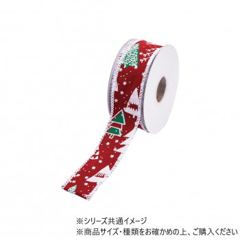 ワイヤーリボン　クリスマスツリー PRINTED CANVAS RIBBON 3.8cm　9600079