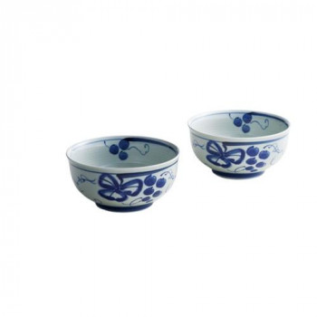 波佐見焼 古染青磁ぶどう絵 多用丼2P 009-439M 5260-093