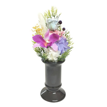 お供え用　ミニ仏花　プリザーブドフラワー　花器付き　陽葵(ひまり)　ブルー　C34950