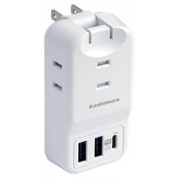 電源タップ 3AC 3USB 2A+C PD20W リバーシブル WH AC-035