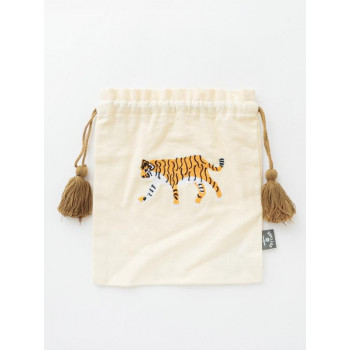 東京かんかん アニマル刺繍巾着 L ホワイト(タイガー)  M26-1744WH
