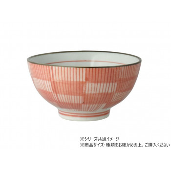 刷毛格子　飯碗 (中) 赤 704715