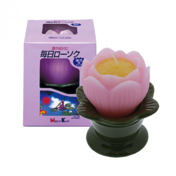 日本香堂 毎日ローソク　蓮花M　台付きピンク 570034