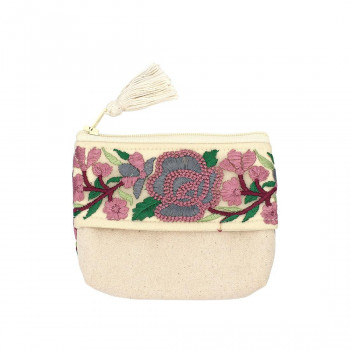 インド刺繍リボン ティッシュケース付ポーチ ベージュ 13124000414