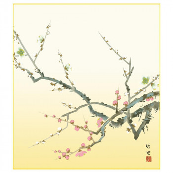 色紙 田村竹世  紅白梅 24.2×27.2cm K5-016A