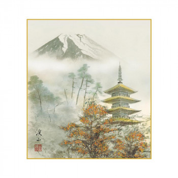 色紙 伊藤渓山 秋塔景 24.2×27.2cm K13-005C