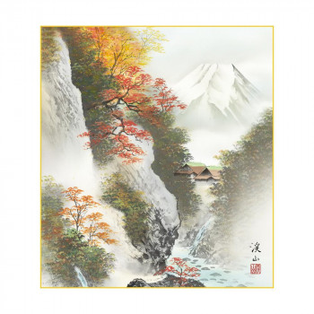 色紙 伊藤渓山 富士紅葉 24.2×27.2cm K1-21C