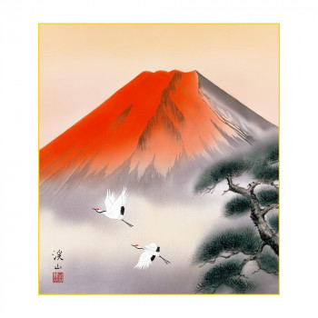 色紙 伊藤渓山 赤富士飛翔 24.2×27.2cm K13-001