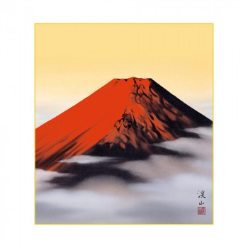 色紙 伊藤渓山 赤富士 24.2×27.2cm K13-003