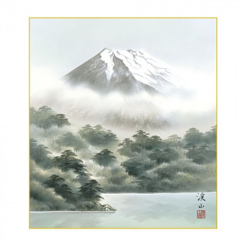 色紙 伊藤渓山 湖畔黎明 24.2×27.2cm K13-009