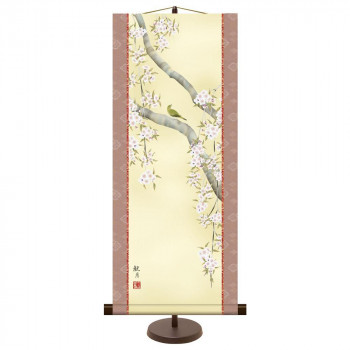 和風モダン掛 森山観月 桜花に鶯 31×75cm KM2A9-020