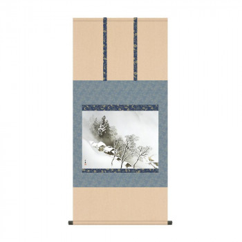 掛軸 川合玉堂吹雪 54.5×115cm KZ2G9-016