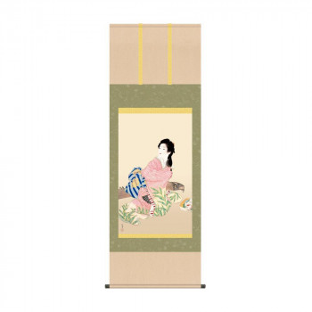 掛軸 上村松園娘深雪 54.5×153cm KZ2G9-022