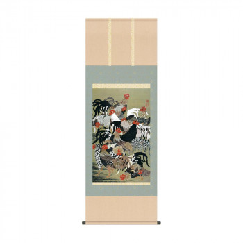 掛軸 伊藤若冲群鶏図 54.5×153cm KZ2G9-031