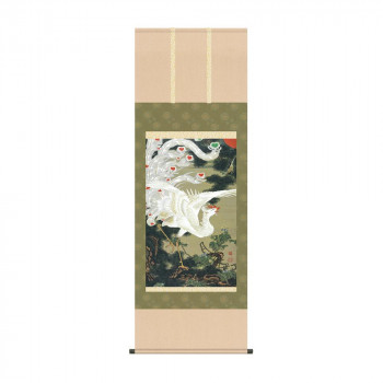 掛軸 伊藤若冲老松白鳳図 54.5×153cm KZ2G9-032