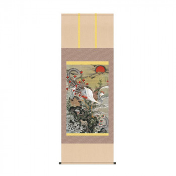 掛軸 伊藤若冲旭日鳳凰図 54.5×153cm KZ2G9-033