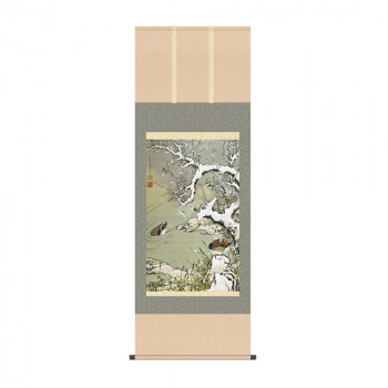 掛軸 伊藤若冲雪中遊禽図 54.5×153cm KZ2G9-036