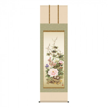掛軸 吉井蘭月名花繚乱 54.5×190cm KZ2A1-091