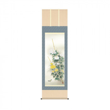 掛軸 田村竹世 菊花 54.5×190cm KZ2A4-122