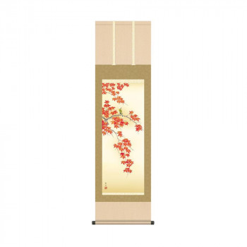 掛軸 北山歩生紅葉に小鳥 44.5×164cm KZ2MA4-140