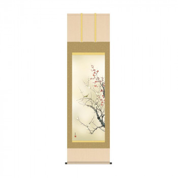 掛軸 田村竹世 紅白梅に鶯 54.5×190cm KZ2A6-34A