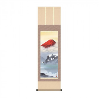 掛軸 鈴村秀山赤富士飛翔 44.5×164cm KZ2MB3-117