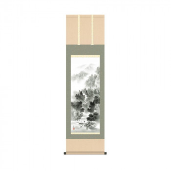 掛軸 伊藤渓山悠景山水 44.5×164cm KZ2MB2-078