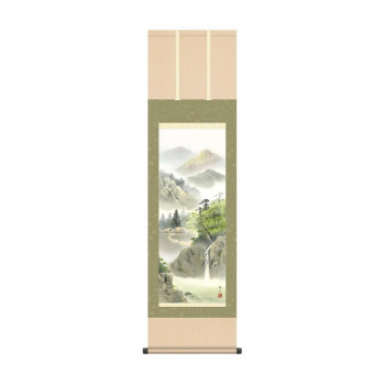掛軸 鈴村秀山緑風水明 44.5×164cm KZ2MB1-N055