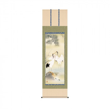 掛軸 鈴村秀山松竹梅鶴亀 54.5×190cm KZ2C1-103