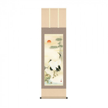 掛軸 鈴村秀山松竹梅鶴亀 44.5×164cm KZ2MC1-064
