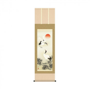 掛軸 鈴村秀山松上双鶴 44.5×164cm KZ2MC1-107