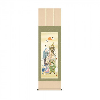 掛軸 緒方葉水 七福神 44.5×164cm KZ2MD1-036