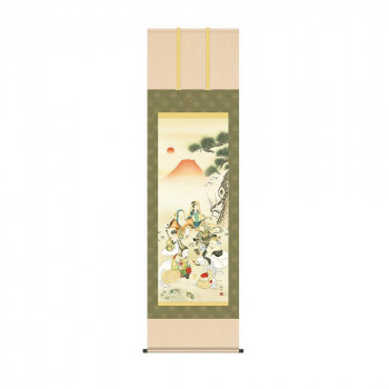 掛軸 長江桂舟七福神吉祥之図 54.5×190cm KZ2D5-090