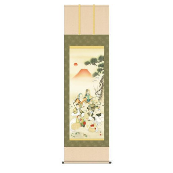 掛軸 長江桂舟七福神吉祥之図 44.5×164cm KZ2MD5-090