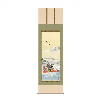 掛軸 石田芳園波上武者 54.5×190cm KZ2F2-077