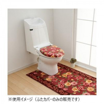 エレガントローズ トイレふたカバー(抗菌防臭 吸水速乾) 日本製 洗浄・暖房便座用 エンジ