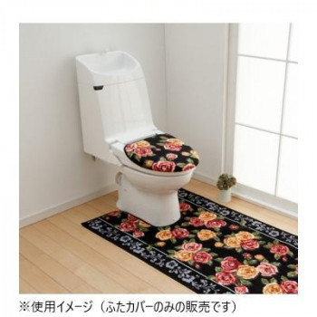 エレガントローズ トイレふたカバー(抗菌防臭 吸水速乾) 日本製 洗浄・暖房便座用 ブラック