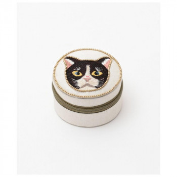 東京かんかん キャット刺繍ラウンドケース ブラック M42-2712BK