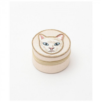 東京かんかん キャット刺繍ラウンドケース ホワイト M42-2712WH