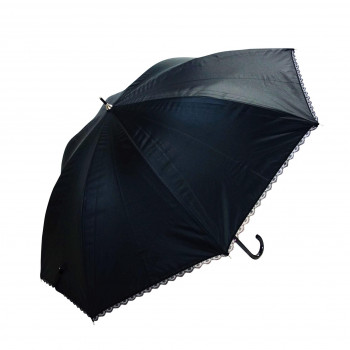 藤田屋 晴雨兼用長傘ジャンプ 58cm 無地　レース ブラック SJ-1308