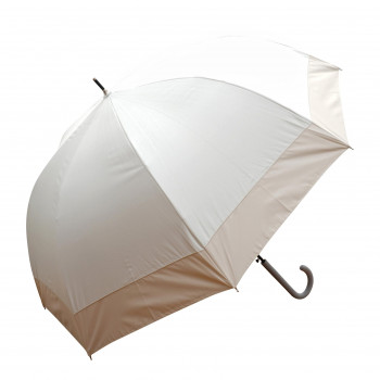 藤田屋 雨晴兼用婦人長傘  60cm 雨晴ドーム型 バイカラー切り継ぎ ホワイト×ベージュ UJ-2562(SH)