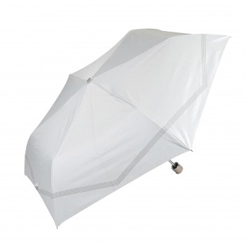 藤田屋 晴雨兼用折りたたみ傘  50cm 晴雨兼用丸手元 ボーダーリボン ホワイト SM-2551(KT)