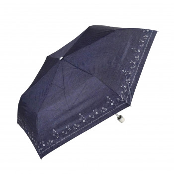藤田屋 晴雨兼用折りたたみ傘  50cm 晴雨兼用丸手元 刺繍風ダンガリー  SM-2553(KT)