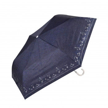 藤田屋 晴雨兼用折りたたみ傘  50cm 晴雨兼用丸手元 刺繍風ダンガリー  SMM-2553(KT)