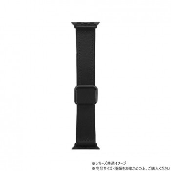 Apple Watch バンド CORVIN 裏面ラバーマグネットレザーバンド ブラック LN-AW49B22BK