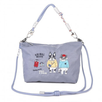 クスグルジャパン 撥水加工 刺繍ワッシャーバッグ パラコードポシェット アニマルモード柄 グレー 24-7596